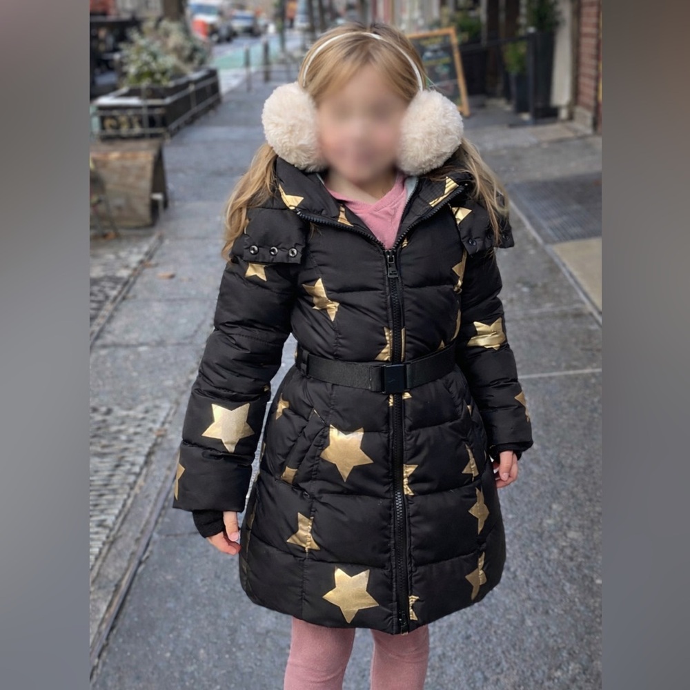 SAM. Kids Black Puffer Jacket with Gold Stars
